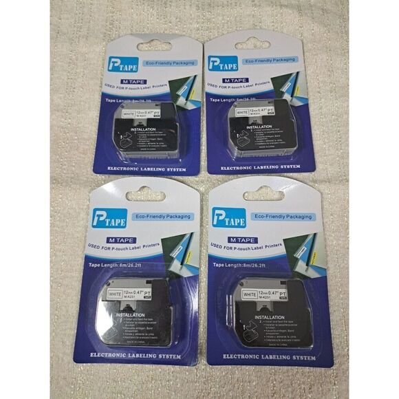 Tape for P Touch Electronic Labelers M Tape Black on White 4 Packs - Picture 4 of 4